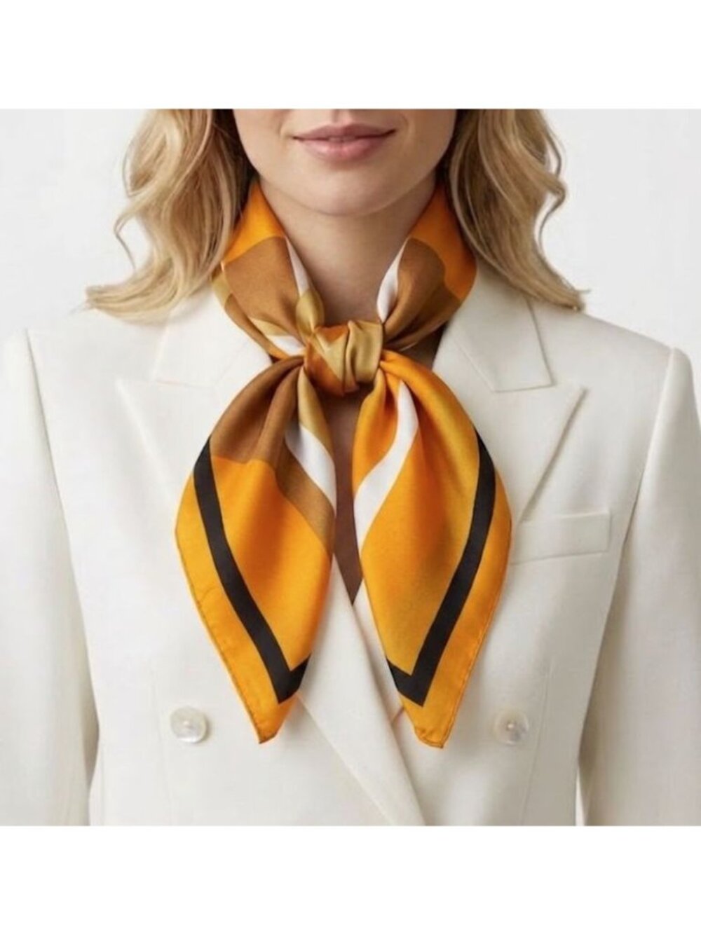Modern Abstract Silky Scarf Versatile Stylish Accessory Elegant Geometric Yellow